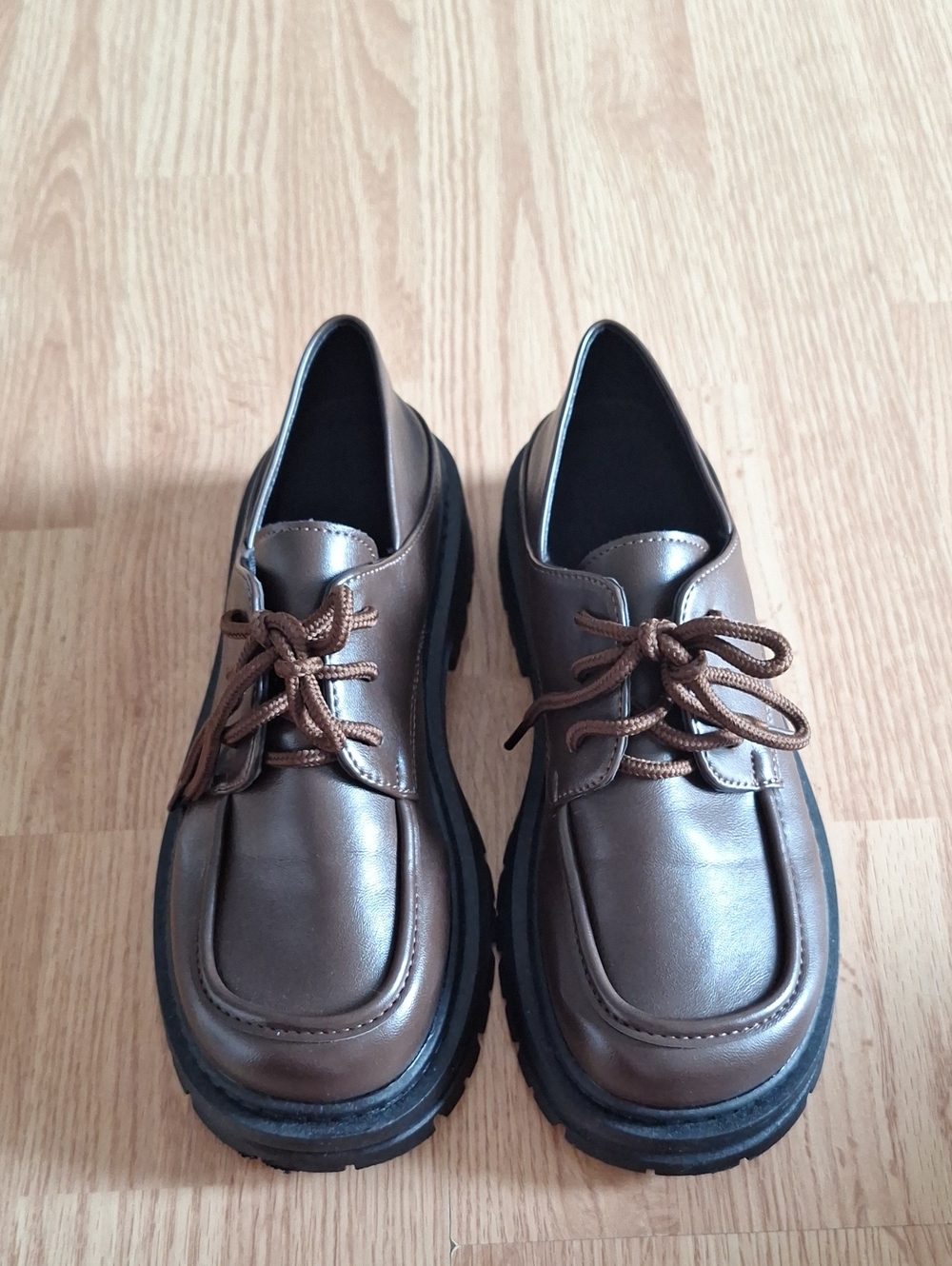 SHEIN Metallic Brown Lace-Up Platform Ankle Shoes